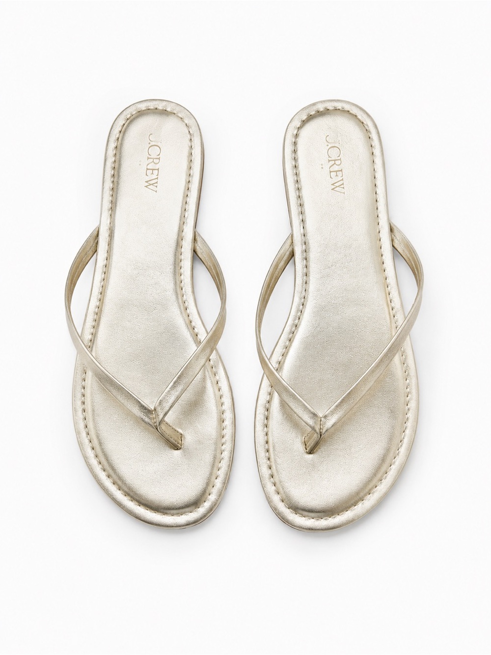 J. Crew Metallic Champagne Leather Flip Flop Sandals